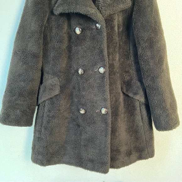 Vintage Faux Fur Montgomery Ward fuzzy lined button up coat black thick jacket - Picture 4 of 16